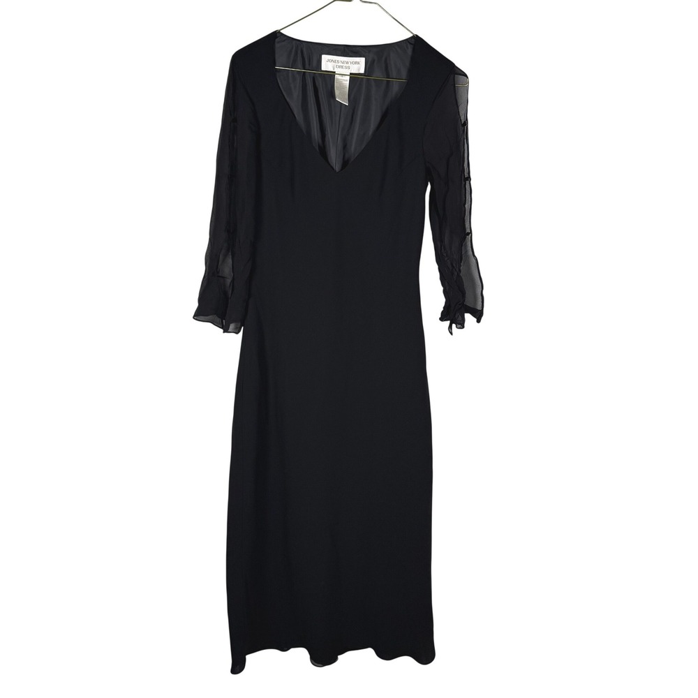 Vintage 90s Jones New York Gothic Sheer Sleeve Womens Maxi Dress Black Size 6